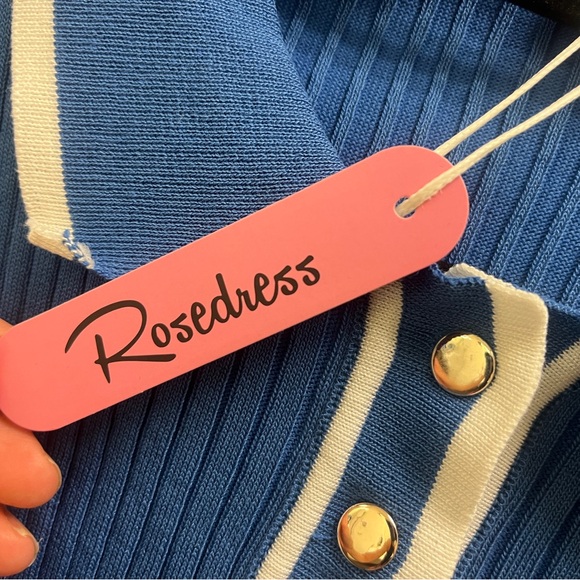 CHIC CONTRAST COLLARED SHORT SLEEVE HALF BUTTON RIB KNIT SWEATER MIDI DRESS - Picture 7 of 7